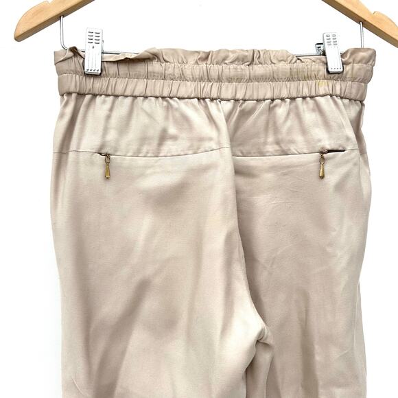 Tory Burch Satin Modal Rayon Tapered Drawstring Pull On Trousers Pants Small Tan - Picture 9 of 11